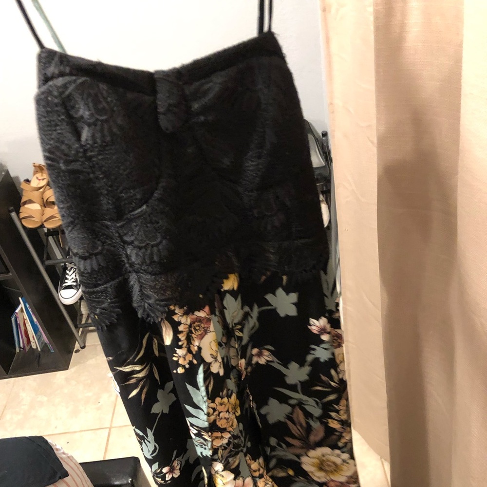 black floral romper with train